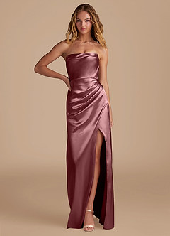 Azazie Leonis Bridesmaid Dresses Vintage Mauve Mermaid Pleated Metallic Satin Convertible Dress image1