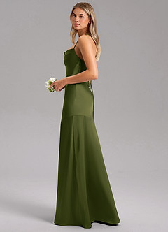 Azazie Grata Bridesmaid Dresses Bright Olive Mermaid Side Slit Stretch Satin Dress image5