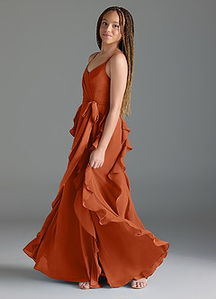 Azazie Peyton Junior Burnt Orange A-Line V-Neck Cascading Ruffles Chiffon Dress image4