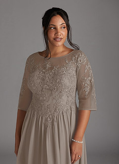 Azazie Mirielle Abiti per la Madre della Sposa Abito A-Line in Chiffon in Pizzo con Scollo a U Taupe image12