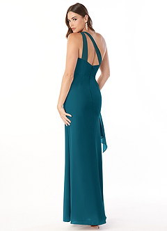 Azazie Maive Brautjungfernkleider Etui Gefaltet Rüsche Chiffon Kleid Tintenblau image4