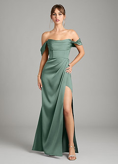 Azazie Johana Vestidos de damas de honor Vestido de Eucalipto de Satén Elástico de Corte Sirena Convertible con Vestidos sin tirantes image1