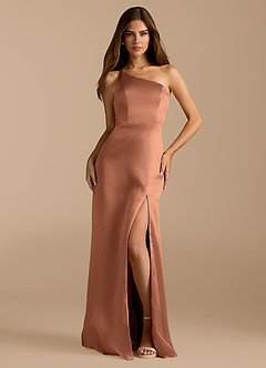 Azazie Trina Bridesmaid Dresses Bronzer A-Line One Shoulder Metallic Satin Dress image3