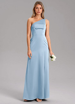 Azazie Phaedra Bridesmaid Dresses Powder Blue A-Line One Shoulder Stretch Satin Dress image13