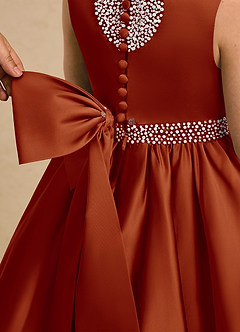 Azazie Heartsong Robe Demoiselle D'honneur Fillette Robe Princesse en Mat Satiné Arc Paprika image5
