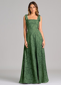 Azazie Debra Bridesmaid Dresses Eucalyptus A-Line with Pockets Floral Burnout Dress image4