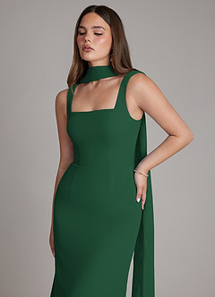 Azazie Katya Robes de demoiselle d'honneur Robe Sirène Convertible en Mousseline de soie Col Carré Vert Foncé image2