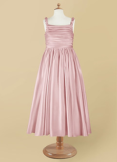 Azazie Cutie Pie Flower Girl Dresses Powder Pink A-Line Pleated Matte Satin Dress image7