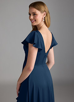Azazie Omari Bridesmaid Dresses Dark Navy A-Line Stretch Satin Dress image3