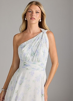 Azazie Charlize Bridesmaid Dresses Blue Vintage Floral A-Line One Shoulder Chiffon Dress image6