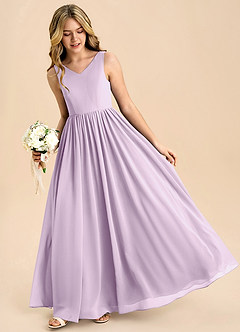 Azazie Hathaway Junior Robe Trapèze en Mousseline de soie Arc Frostiges Flieder image4