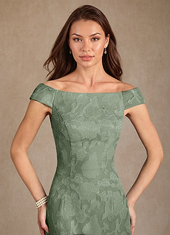 Azazie Moore Mère de la mariée Robes Robe Trapèze en Blumen-Burnout Col de bateau Matcha image5