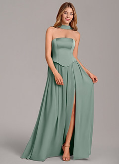 Azazie Cadence Bridesmaid Dresses Silver Sage A-Line Corset Stretch Satin Convertible Dress image3