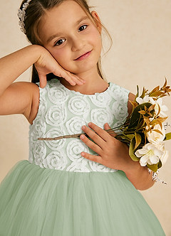 Azazie Missy Flower Girl Dresses Ivory Dusty Sage A-Line Sleeveless Tulle Dress image1