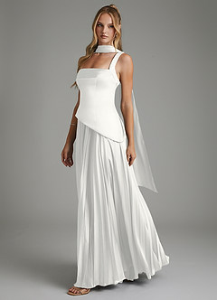 Azazie Stephanie Bridesmaid Dresses White A-Line Corset Stretch Satin Dress image8