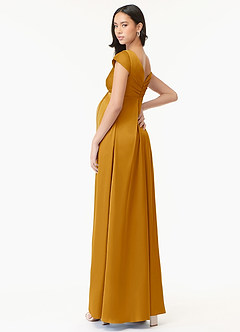 Azazie Allessia vestidos de dama de honor de maternidad Vestido de Corte En A Plisado Hasta el suelo Satén Elástico image4