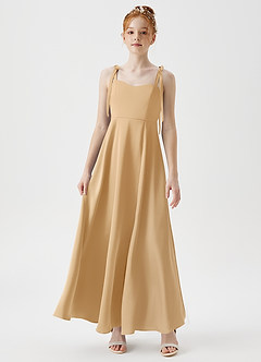 Azazie Rosey Junior Gold A-Line Sweetheart Neckline Stretch Satin Dress image4