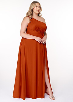 Azazie Brooke Bridesmaid Dresses Paprika A-Line One Shoulder Mesh Dress image9