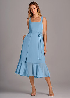 Azazie Deb Robes de demoiselle d'honneur Robe Trapèze Convertible en Mousseline de soie avec poches Acier Bleuté image1