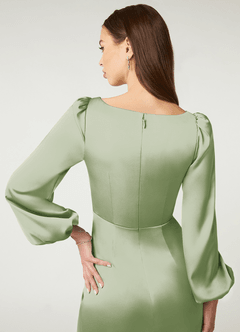 Azazie Mel Robes de demoiselle d'honneur Robe Fourreau en Satin extensible Manche longue Vert Sauge image6