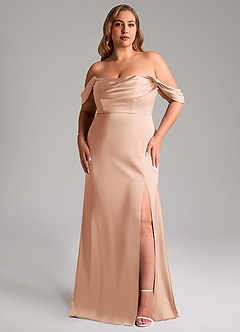 Azazie Saige Brautjungfernkleider Etui Schulterfrei Stretch-Satin Kleid Roségold image11