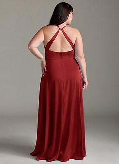 Azazie Davis Bridesmaid Dresses Pomegranate A-Line Pleated Stretch Satin Dress image8