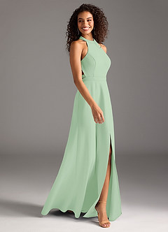 Azazie Clarice Final Sale Dusty Sage A-Line High Neck Stretch Crepe Dress image4