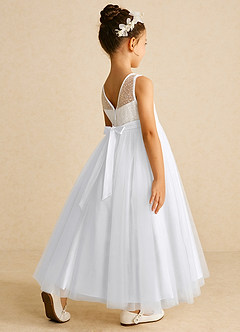 Azazie Tay Flower Girl Dresses White A-Line Sequins Tulle Dress image5