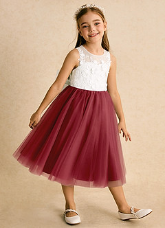 Azazie Lina Flower Girl Dresses Ivory Pomegranate Ball-Gown Lace Dress image4