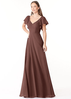 Azazie Syenna Bridesmaid Dresses Espresso A-Line Ruched Chiffon Dress image4