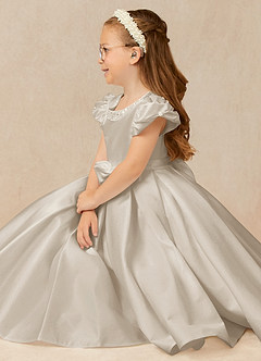 Azazie Jewel Flower Girl Dresses Frost Ball-Gown Pleated Matte Satin Dress image3