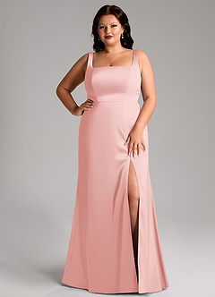 Azazie Frostine Bridesmaid Dresses Powder Pink A-Line Bow Stretch Satin Dress image6