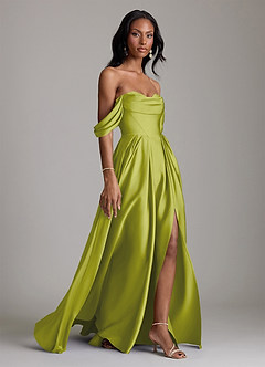 Azazie Loisa Abiti da Damigella Abito A-Line in Raso Elasticizzato a Spalla Scoperta Citronella image6