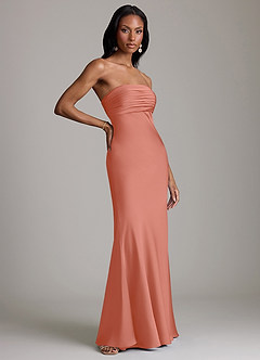 Azazie Saylor Brudtärnklänningar Klä av Sjöjungfru i Stretch Satin Axelbandslös Laxrosa image4