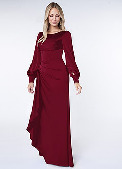 Azazie Raye Bridesmaid Dresses Burgundy Mermaid Long Sleeve Stretch Satin Dress image3