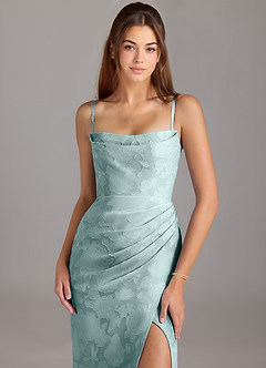 Azazie Leonis 신부 들러리 드레스 쉬스 스트랩리스 플로럴 번아웃 바닥 길이 드레스 image2