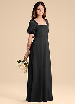 Azazie Briar Junior Black A-Line Bow Stretch Satin Dress image6