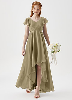 Azazie Caria Junior Robe Trapèze en Mousseline de soie Plissée Vert Mousse image3