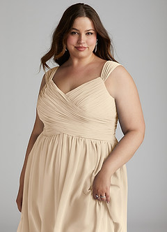 Azazie Angie Bridesmaid Dresses Champagne A-Line Corset Chiffon Dress image16