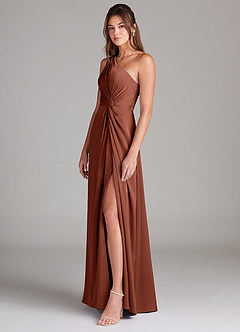 Azazie Brooke Bridesmaid Dresses Clay A-Line One Shoulder Stretch Satin Dress image5
