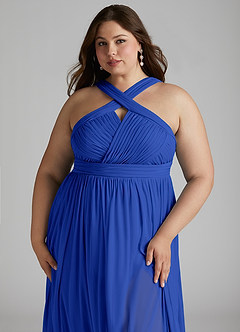 Azazie Hillian Bridesmaid Dresses Royal Blue A-Line Halter Pleated Mesh Dress image13