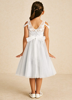 Azazie Sunnie Blumenmädchenkleider A-Linie Spitze Tüll Kleid Elfenbein image3