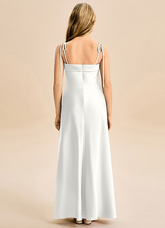 Azazie Willa Junior Vestido Blanco de Satén Elástico de Corte Sirena con Lazo image6
