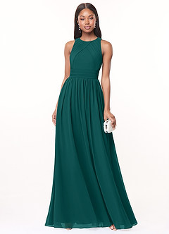 Azazie Harper Bridesmaid Dresses Peacock A-Line Pleated Chiffon Dress image1