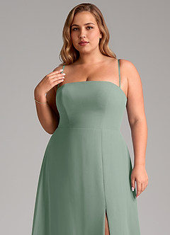 Azazie Wren Robes de demoiselle d'honneur Robe Trapèze Convertible en Mousseline de soie Fente Latérale Sauge D'argent image10