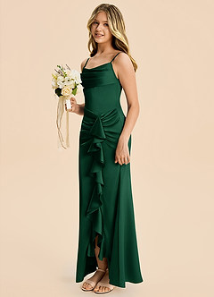 Azazie Rosalia Junior Robe Fourreau en Satin extensible Plissé Vert Foncé image3