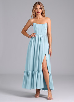 Azazie Leilana Bridesmaid Dresses Sky Blue A-Line Corset Stretch Satin Dress image4