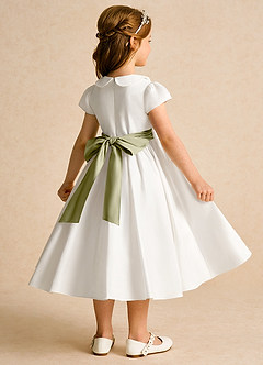 Azazie Deary Flower Girl Dresses Ivory Moss Green A-Line Bow Cotton Dress image4
