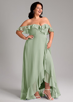 Azazie Lyra Robes de demoiselle d'honneur Robe Trapèze Convertible en Mousseline de soie Vert Sauge image14