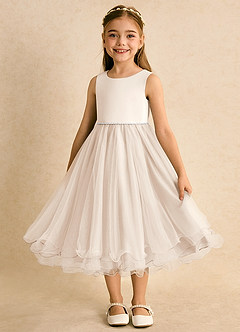 Azazie Lass vestidos de niña de las flores Vestido de Alabastro Blanco de Tul de Corte En A con Lazo image5